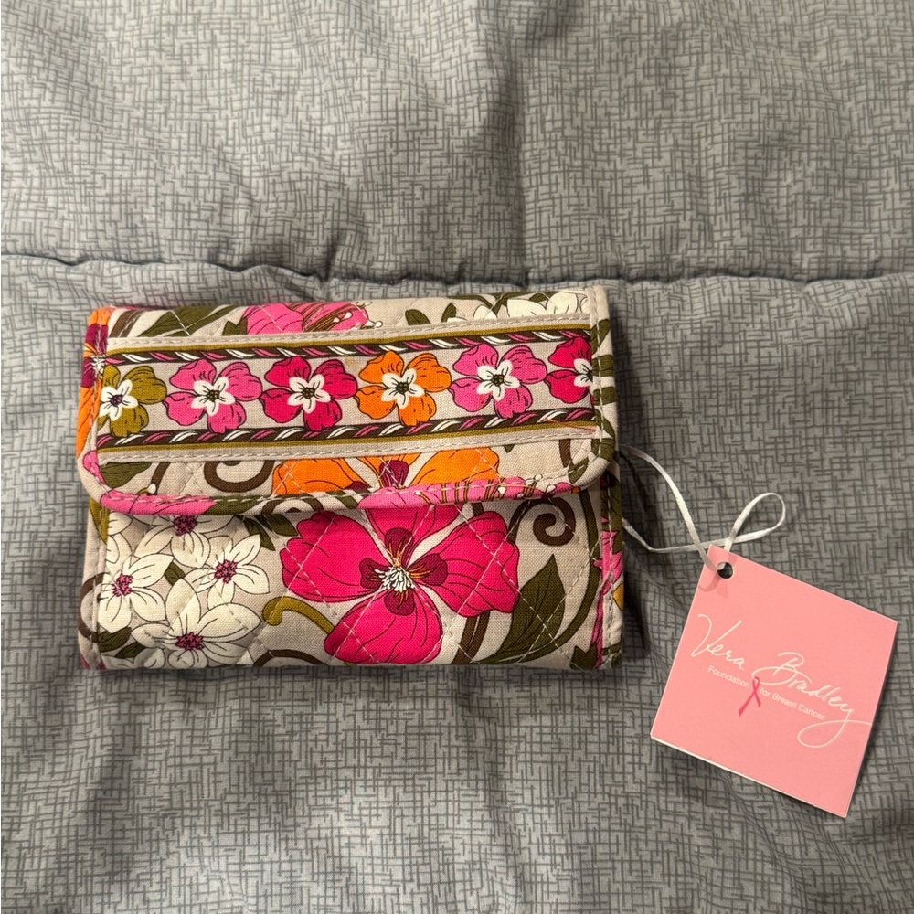 Vera Bradley Floral Wallet - Pink, Orange, and Green Euro Wallet Tea Garden